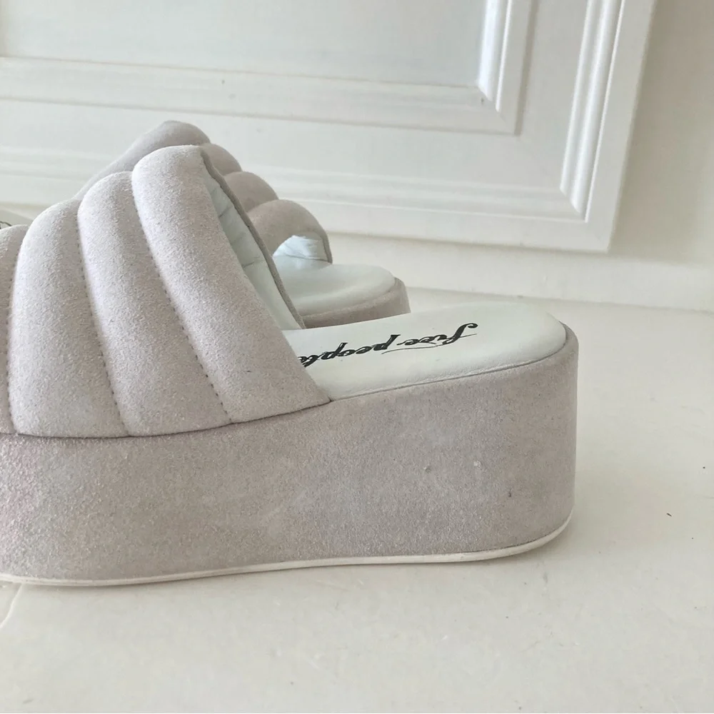 NWOT Free People Almost Paradise Suede Slip On Platforms White